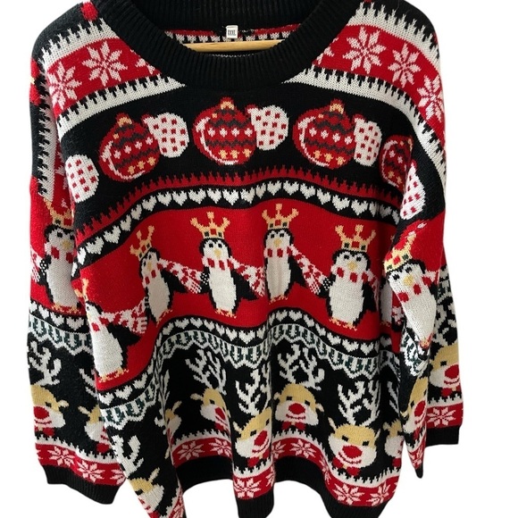 V28 Ugly Christmas Sweater.Size  3XL Penquin  Reindeer Snowflakes Christmas Part - Picture 1 of 6